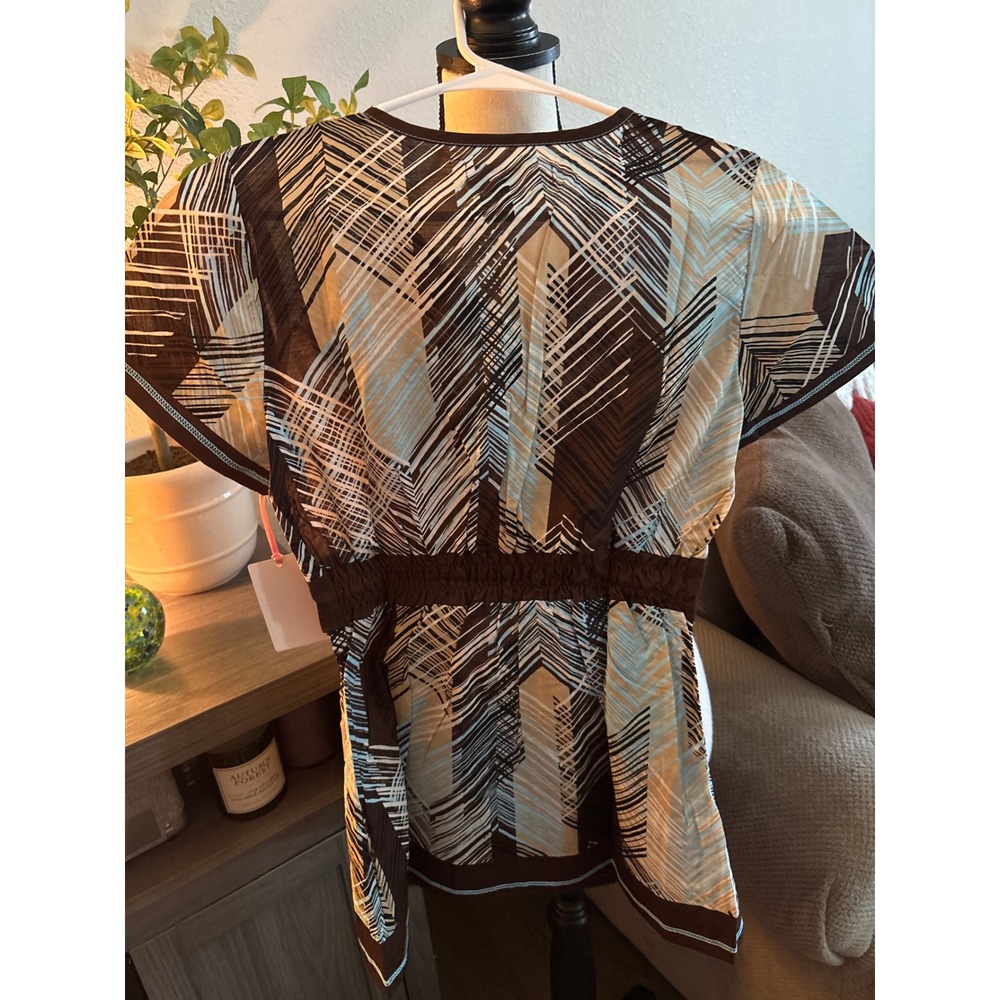 Koi NWT xs brown blue scrub top - Picture 2 of 3